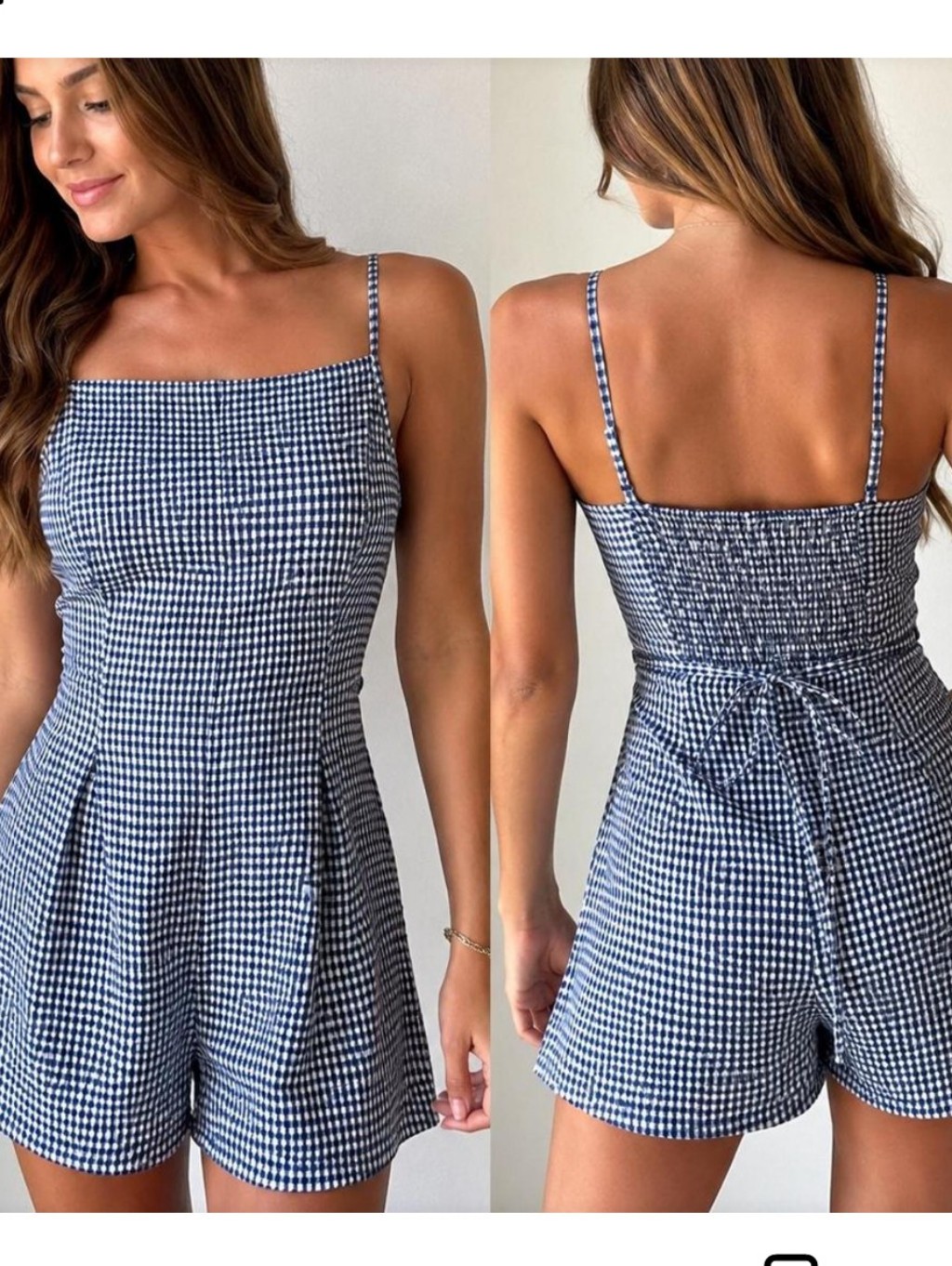 Caroline Constas Gingham Linen Blend Tie Back Romper